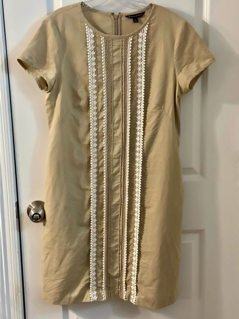 Brooks Brothers Beige Shift linen Dress with White Trim